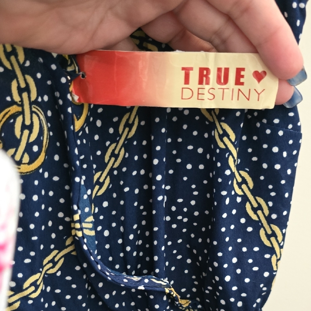 True Destiny Jumper Blue and Gold Wrap Tie Waist - NWT - Picture 2 of 4